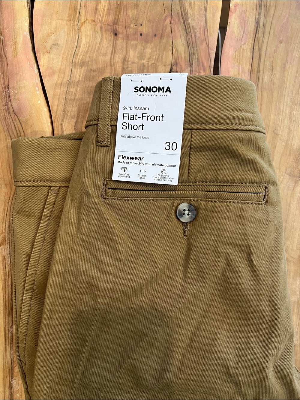 SONOMA Men's Flat-Front Chino Shorts in Khaki Brown